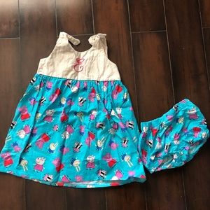 Peppa pig dress. Embroidered with letter E